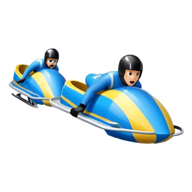 An icon featuring a sleek bobsled with athletes racing down an icy track at high speed, helmets on and bodies aligned for aerodynamics. The scene is set in a stunning snowy mountain valley with pine trees, spectators, and crisp blue sky. Transparent background captures the thrill of bobsleigh. sticker
