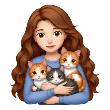 pretty girl with long wavy brown hair snuggling 6 cats sticker