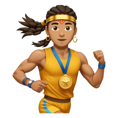 shaman picking running a marathon with gold medal sticker