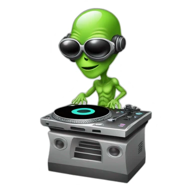alien DJ with turntable sticker