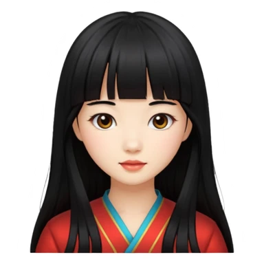 Pretty Chinese girl with long black hair and bang sticker