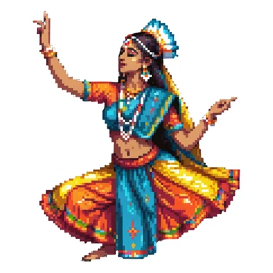 Indian dancer with expressive hand gestures, bright costume sticker