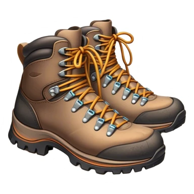 Cinematic Realistic Hiking Boots, well-worn leather boots resting on a rocky trail, scuffed edges and dirt-speckled laces adding character, glowing softly under the dappled sunlight filtering through the trees. sticker