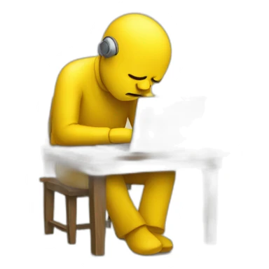 sad yellow man working at laptop sticker