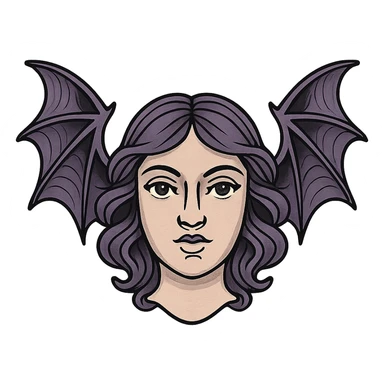 face with purple bat wings, digital illustration sticker