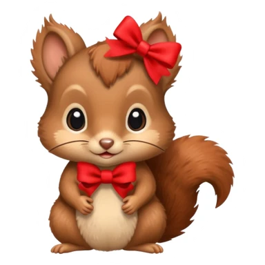 baby squirrel with a tiny red bow sticker