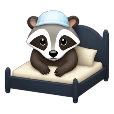 Badger with a nightcap on in a bed with sky full of stars sticker
