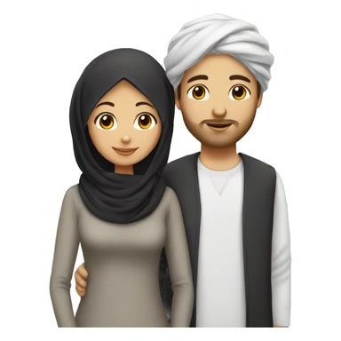 Woman wear hijab with her white husband black curly hairs without a beard sticker