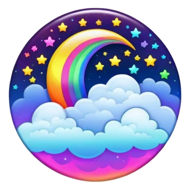 Beveled button with Neon rainbow colored damask style full moon with stars and clouds in the center sticker
