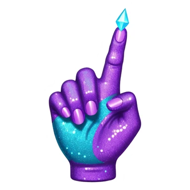 Glitter Roxo e Ciano Mão apontando para direita sticker