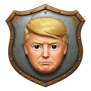 a shield with Donald Trump's face sticker