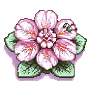 pastel sakura flower with a pearl border, pixel art style sticker