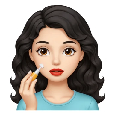 A gorgeous with black wavy hair women applying cute thin lipbalm on her brown lips sticker