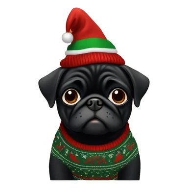 Black pug wearing christmas Sweater  sticker