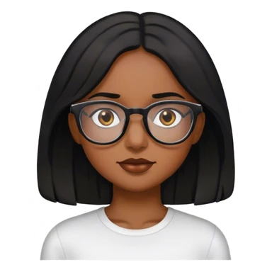dark brown girl with shoulder length black hair and dark brown eyer and glasses sticker