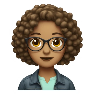 girl with brown curly mid length hair and glasses sticker