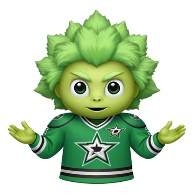 Fluffy green alien Dallas stars mascot victor e green in a stars jersey sticker