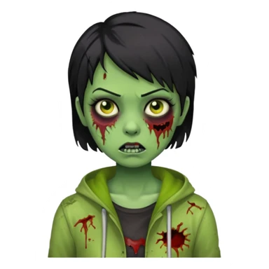 Zombie girl with black short hair in zombie green sticker