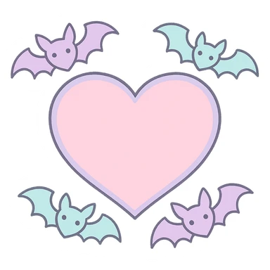 pastel goth heart with pastel bats ,remove background sticker