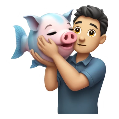 pig hugs fish sticker