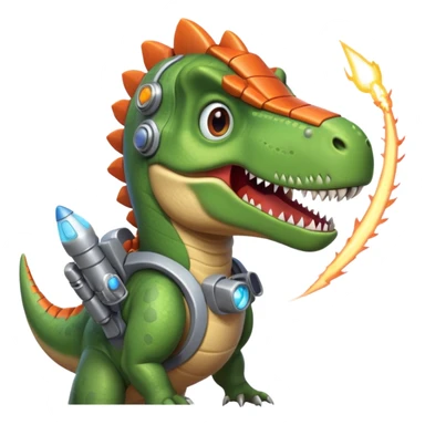 rocket-propelled dinosaur portrait, head and shoulders only, cute T-rex face, rocket pack visible behind shoulders, glowing thrusters, 3D cartoon, mobile game icon style, clean background, no text, no watermark sticker