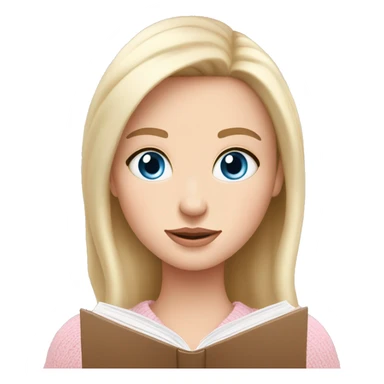 Pretty blue eyed white girl with light pink sweater reading cozy sticker
