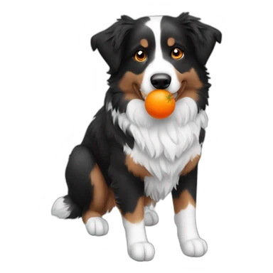 Black and white Australian shepherd with an orange carrot toy in its mouth sticker