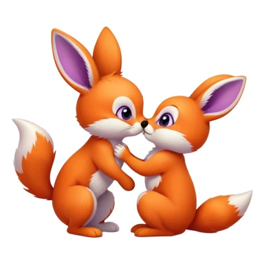 A small purple bunny kissing an orange fox cub with a bushy tail sticker