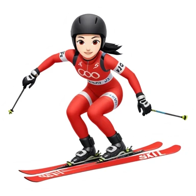 Ski racer downhill squat woman red white dress Steffi lettering Ski Head lettering black hair smile sticker