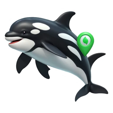 3d Cartoon orca with a green tick icon next to it sticker