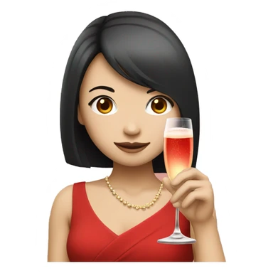 Japanese girl holding a champagne glass in red dress  sticker