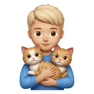 "Apple Memoji style 3D character, a young man person gently petting and hugging a cute fluffy cat, peaceful and happy facial expressions, soft studio lighting, clean 3D clay render, vibrant colors, minimalist aesthetic, high detail, high resolution, isolated on a plain white background." sticker