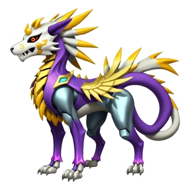 Colorful Skeletal masked armored Solgaleo-Raikou-Pokémon-Digimon-Fakémon-fusion-hybrid-creature, full body sticker
