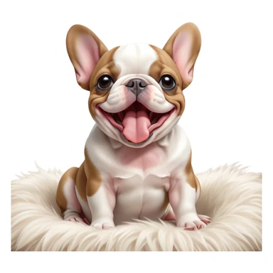 Cinematic Cute Yawning Pied French Bulldog Portrait Emoji, Head tilted with an exaggerated, endearing yawn and sleepy, squinty eyes, showcasing a unique pied fur of contrasting colors with a playful expression, simplified yet irresistibly adorable, highly detailed, glowing with a soft, cozy radiance, high shine, exuding a relaxed, humorous charm, styled with a gentle, soft glowing outline, capturing the essence of a Pied French Bulldog in a blissfully cute yawn that warms the heart! sticker