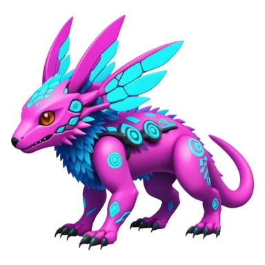 Tropical futuristic lush warm-colored modern colorful neon cyber-Fakémon-Digimon-Trico-creature sticker