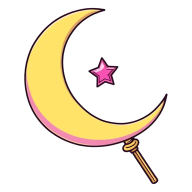 Sailor Moon's Moon Stick magical wand with a golden crescent moon and pink gem, magical anime style sticker