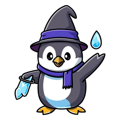 penguin wizard creating ice magic and freezing spell sticker