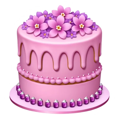 Three layer pink cake adorned with overflowing pink flowers and amethyst crystals  sticker