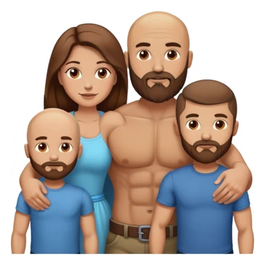 Muscular Bald beard man with his hot wife long brown hair and 3 boys sticker