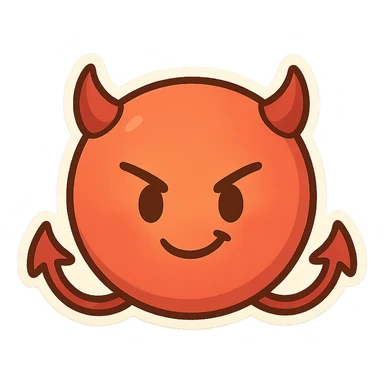 devil emoji, chibi style, tiny horns, cute but mischievous expression, round face sticker