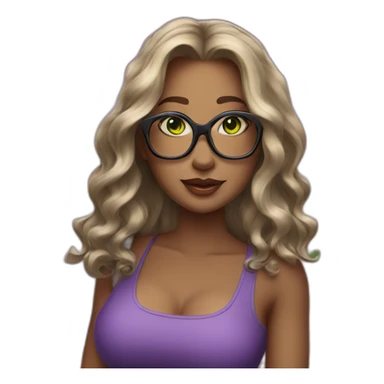 curvy-woman-purple-long-wavy-hair-green-eyes-square-glasses sticker