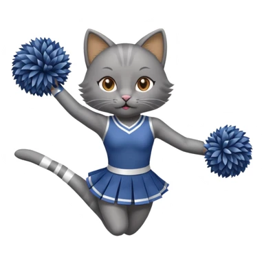 A sleek grey cat cheerleader twirling pom-poms with confident energy. sticker