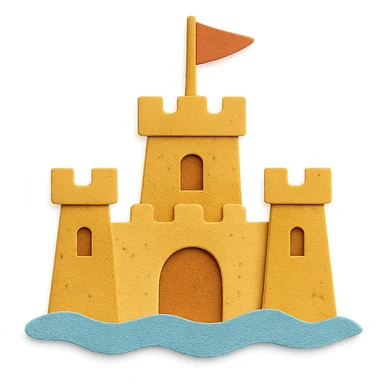 sand castle with layered paper effect on a white background in paper-craft style sticker