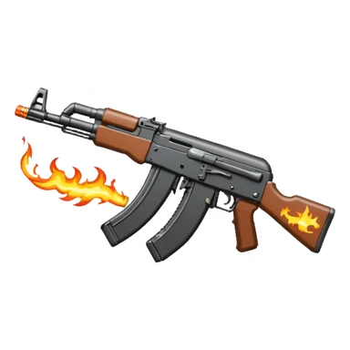 pixel art AK-47 assault rifle, no background, and make it small just like an emoji size and also make it look like its shooting and spiting fire sticker