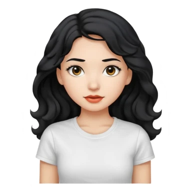 Beautiful girl,Black hair,wavy hair long hair,Black eyes, white T-shirt sticker