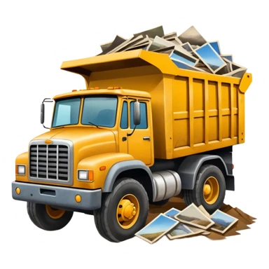 dump truck with photos falling out onto the ground sticker