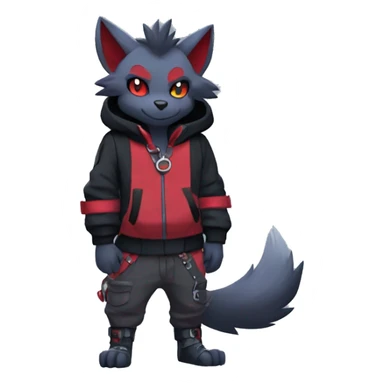 Cool Edgy Zorua-Zoroark-Mightyena with a collar and hoodie-sweater and harness full body sticker