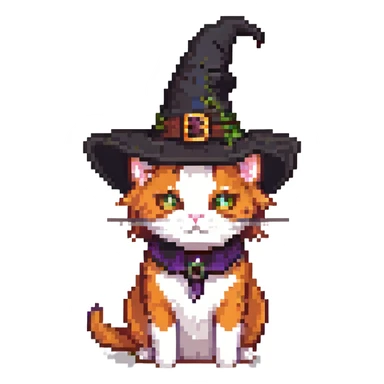 purple witch cat pixel art sticker