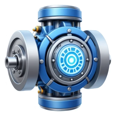 Powerful modern engine emoji, thick industrial metal body, rotating inner parts, glowing energy core. sticker