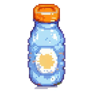 pixel art baby bottle containing milk with orange lid sticker